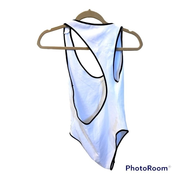 ZARA cut out open back bodysuit white black trim size medium NWOT - Picture 2 of 2